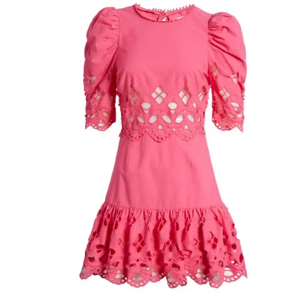 Saylor Auroette Eyelet Puff Sleeve Cotton Poplin
Dress in Hot Pink Size Medium - Picture 5 of 13